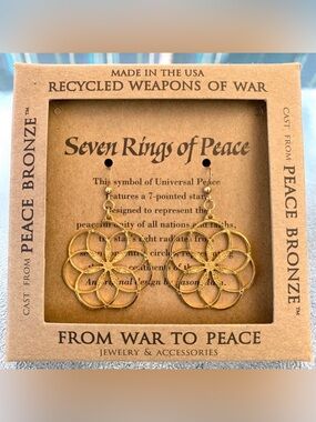 Gold-Dipped Bronze Seven Rings of Peace Floral Dangling Earrings